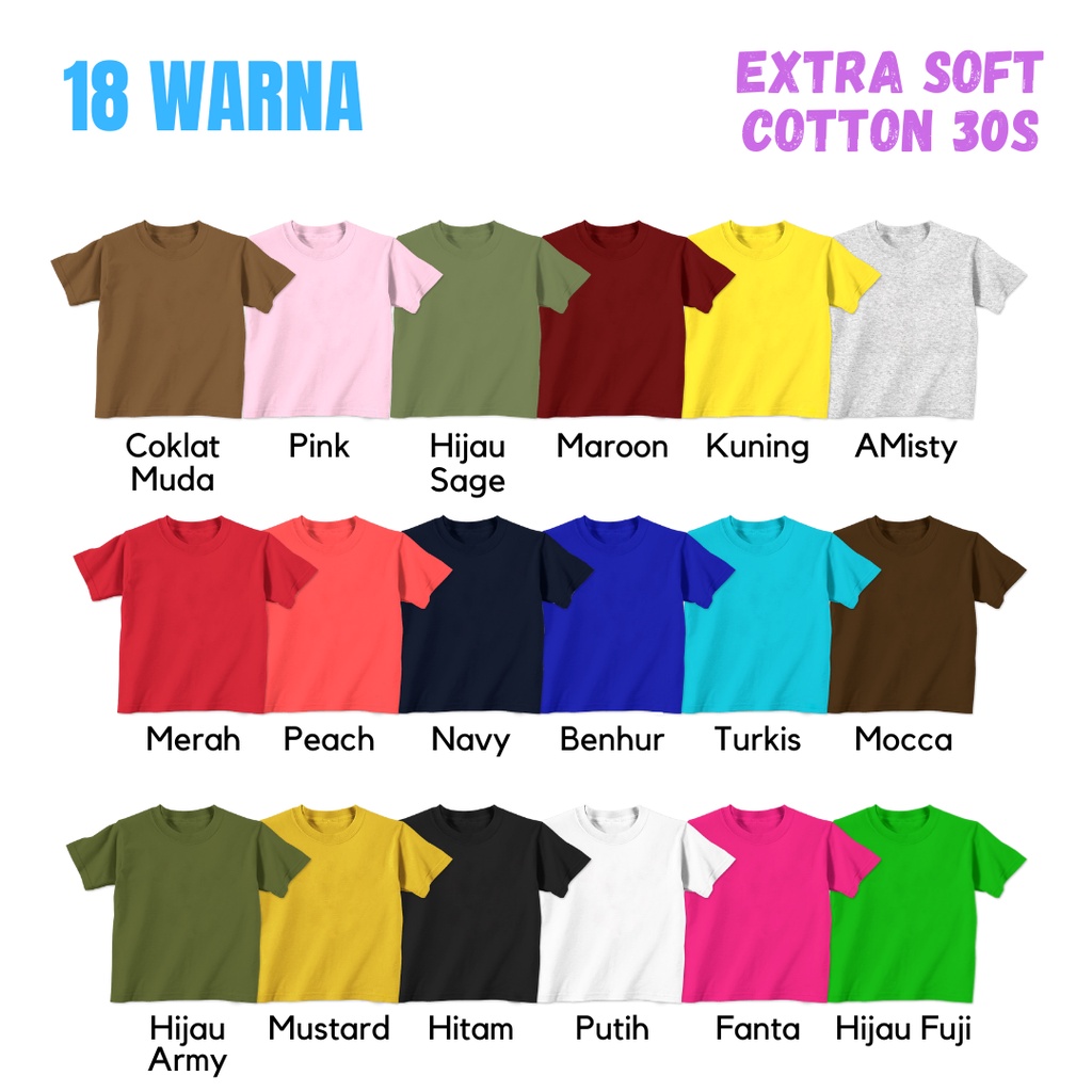 Aitana - Baju Kaos Polos Anak Untuk Usia 2-8 Tahun Bahan Katun Combed 30s