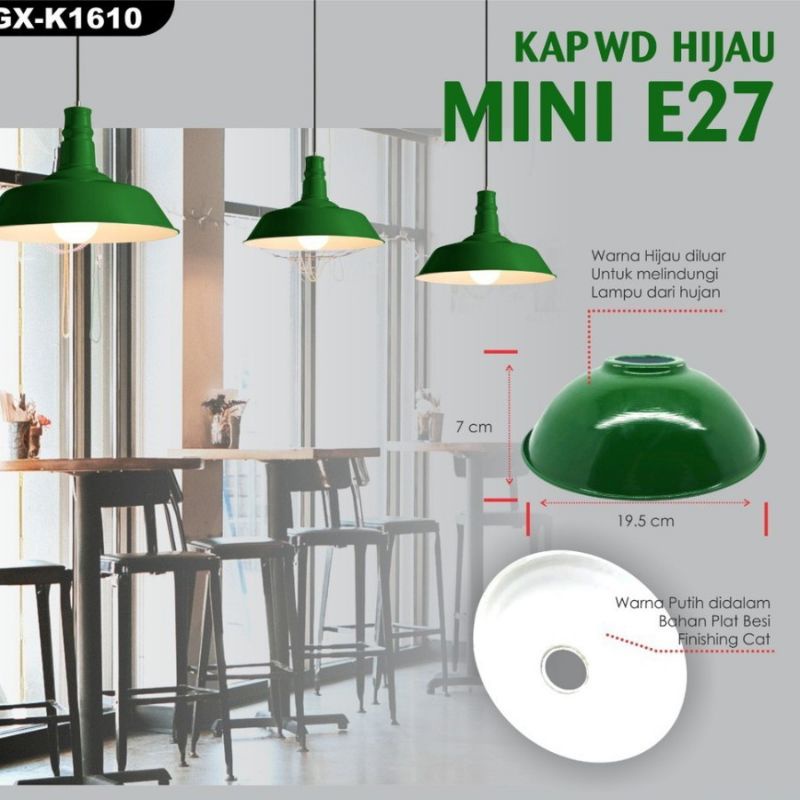 KAP HIJAU KECIL FITTING E27 KAP LAMPU JALAN KAP WD MINI