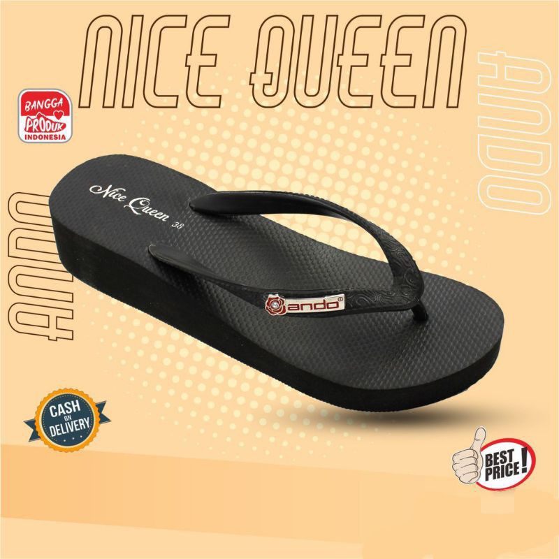 Sandal jepit wedges wanita merek original / official Ando model nice queen ukuran 36-40