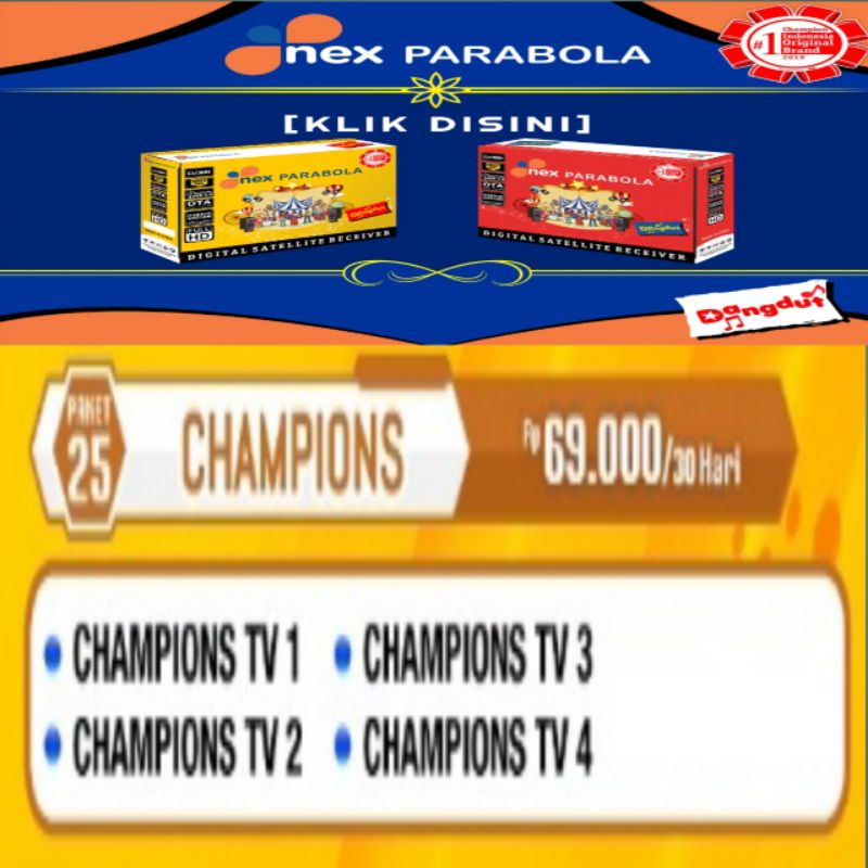 voucher paket champion nex parabola 30 hari( sudah termasuk MNC Group)