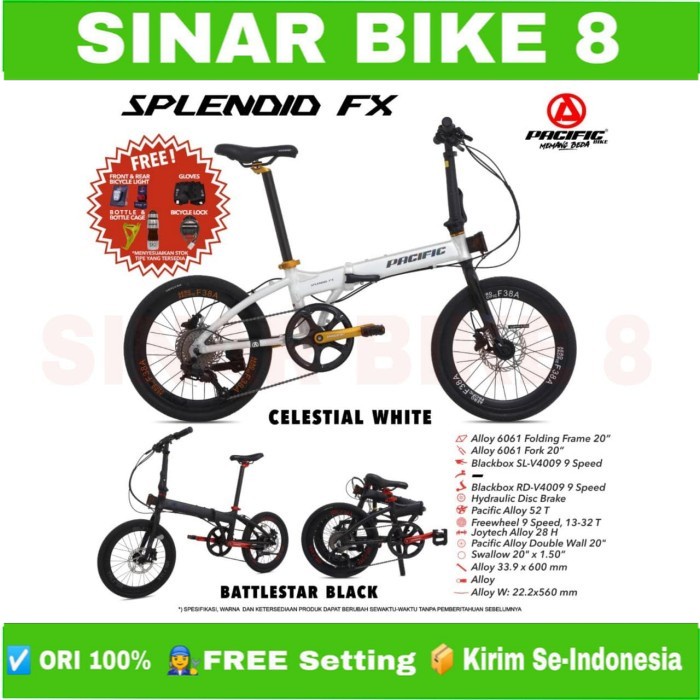 Sepeda Lipat Ukuran 20 Inch PACIFIC SPLENDID FX Alloy 9 Speed Rem Hidrolik