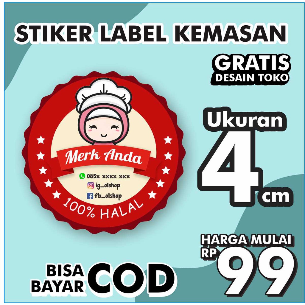 

[4 cm] STIKER LABEL / STIKER KEMASAN / OLSHOP / STIKER MAKANAN / STIKER MINUMAN/ CHROMO TERMURAH