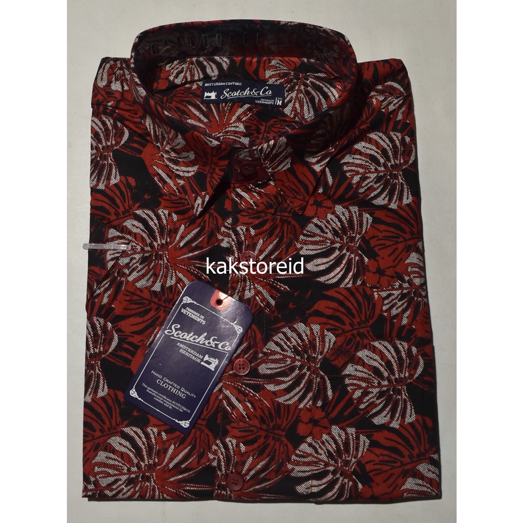 Kemeja Pria Casual SCOTCH & CO Lengan Pendek Merah Motif Reguler TDS 121 ORIGINAL