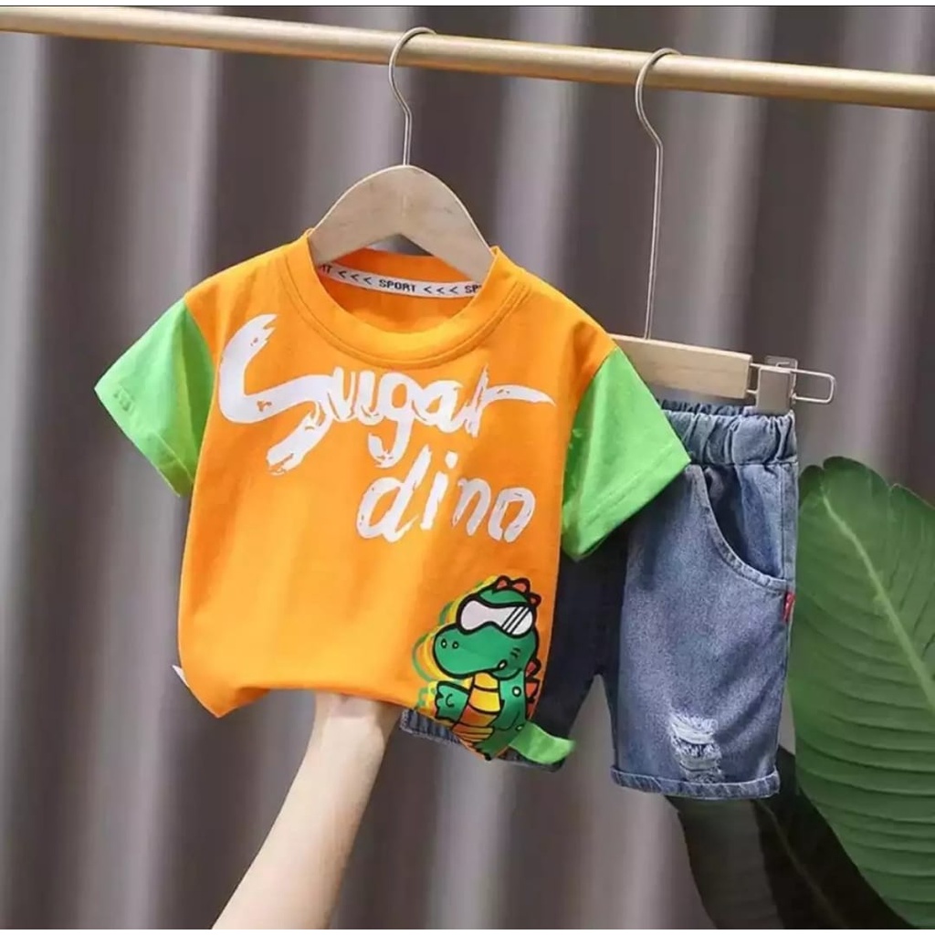 PROMO SETELAN SUGAR DINO ANAK LAKI LAKI DAN PEREMPUAN 1-5 TAHUN TERLARIS / BAJU HARIAN ANAK / SETELAN KAOS ANAK TERBARU / BAJU ANAK LAKI LAKI MOTIF DINO / BAJU ANAK TERMURAH / SETELAN BAJU ANAK TERPOPULER / KAOS ANAK /BAJU ANAK 1- 5 TAHUN