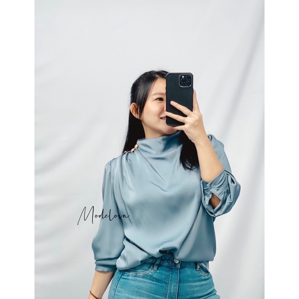 MDLV ~ 2163# Athena Button Shoulder Top Blouse Premium Blouse Korea Blouse Import Atasan Lengan Panjang Fashion Import