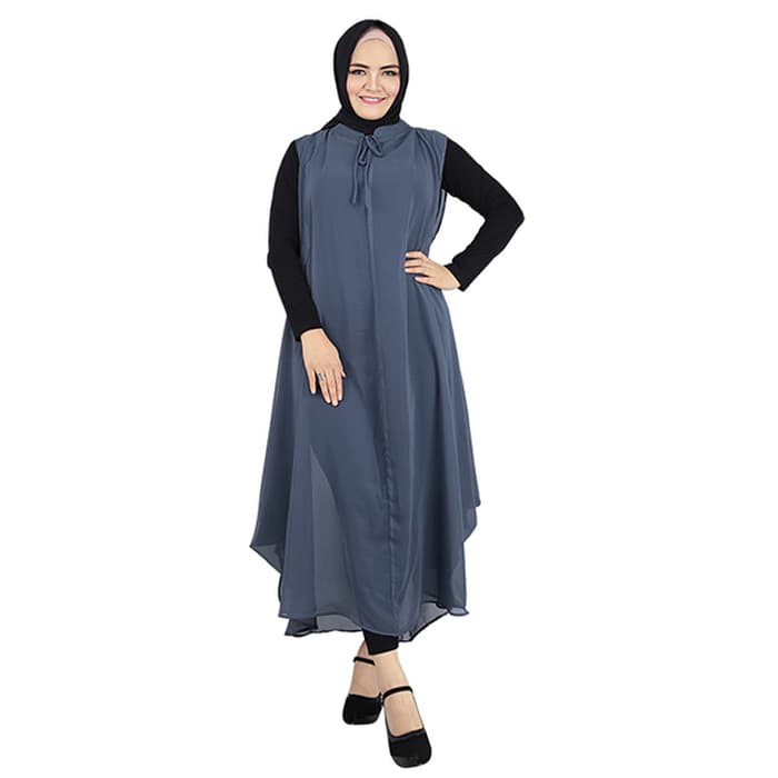 Long Vest Sifon Dress Outer Wanita Muslim Abu Original Raindoz RD154