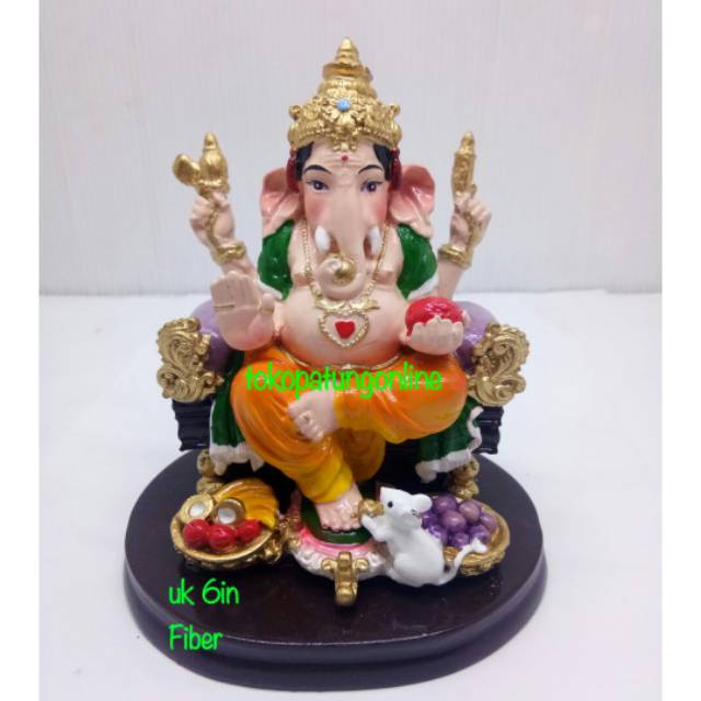 Patung Ganesha India Hindu Fiber 6in