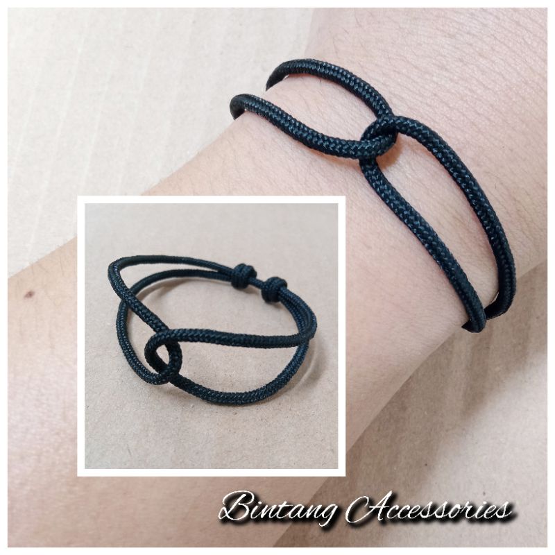 [3pcs] Gelang Tali Hitam Polos Gelang Pria Gelang Tali Prusik