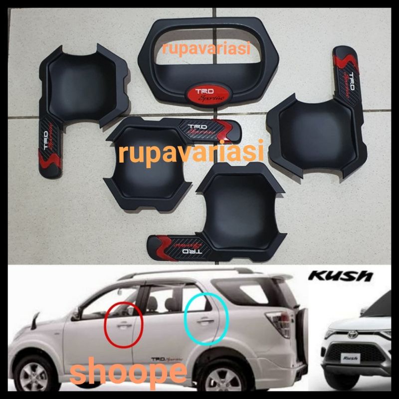 cover Outer mangkok &amp; handle pintu mobil Toyota RUSH / terios LAMA 2006 sampai 2017 ultimo 2007 2008 2009 2010 2011 2012 2013 2014 2015 2016 HITAM DOFF crome chrome LOGO TRD