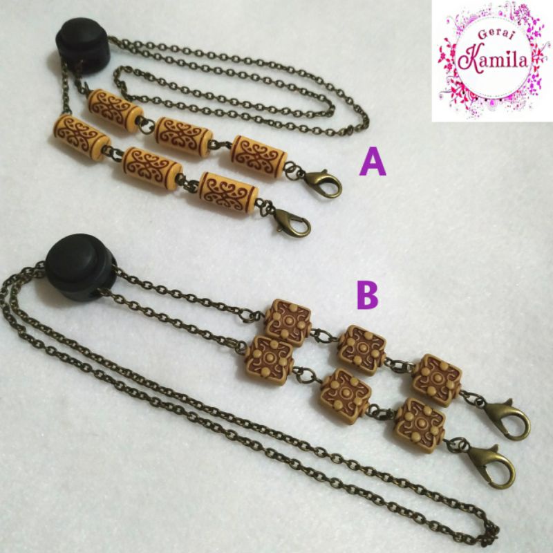 rantai masker pria wanita kalung masker cowok cewek pengait masker model etnik manik motif kayu cokl