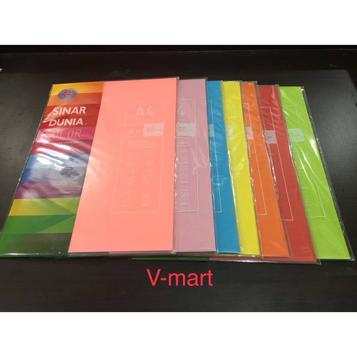 

SINAR DUNIA COLOR / KERTAS WARNA 80 GMS ISI 20 LEMBAR / HVS WARNA A4