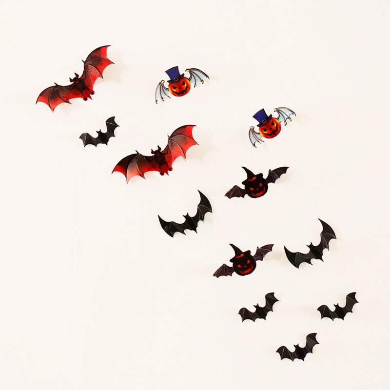 12 Pcs Stiker Dinding Decal Desain Kelelawar 3D Tahan Air Untuk Dekorasi Halloween