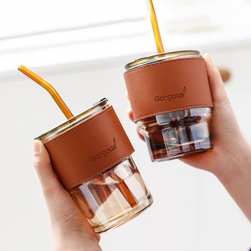 coffee cup gelas tumbler kopi sedotan tutup dan pelindung bahan kulit
