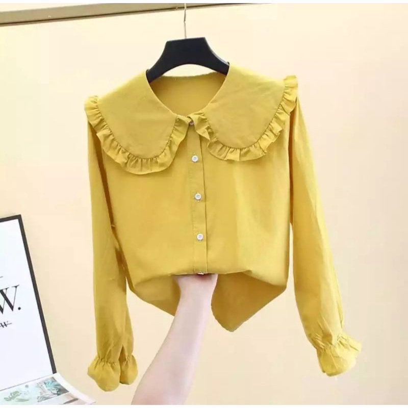 Blouse Size M L XL XXL XXXL-Blouse Wanita-Blouse Korean Style-Korean Blouse-Blouse Jumbo-Blouse Big Size-Blouse Viany-Kuning