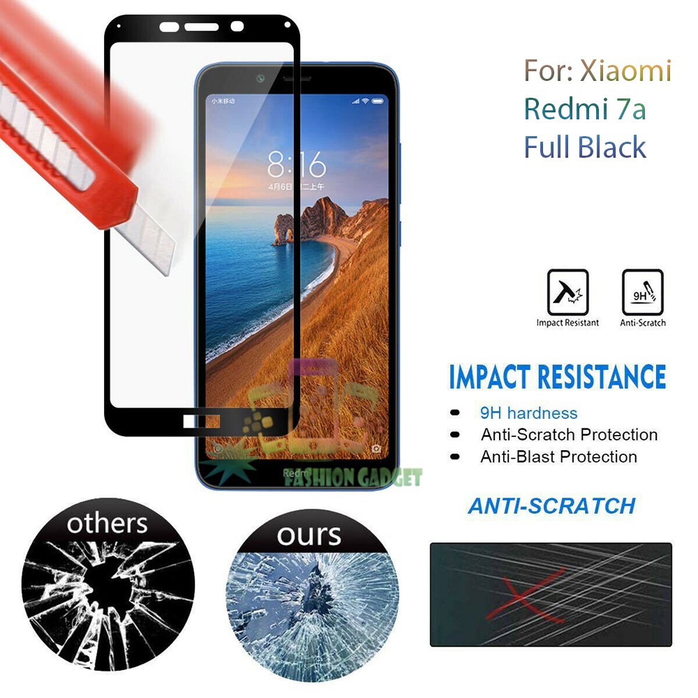 Tempered Glass Xiaomi Redmi 7A Full Black / Anti Gores Kaca Pelindung Layar HP Redmi 7A Full Black