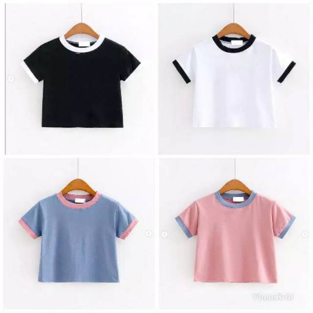 Fourfashion RINGER TEE CROP TERLARIS TERMURAH