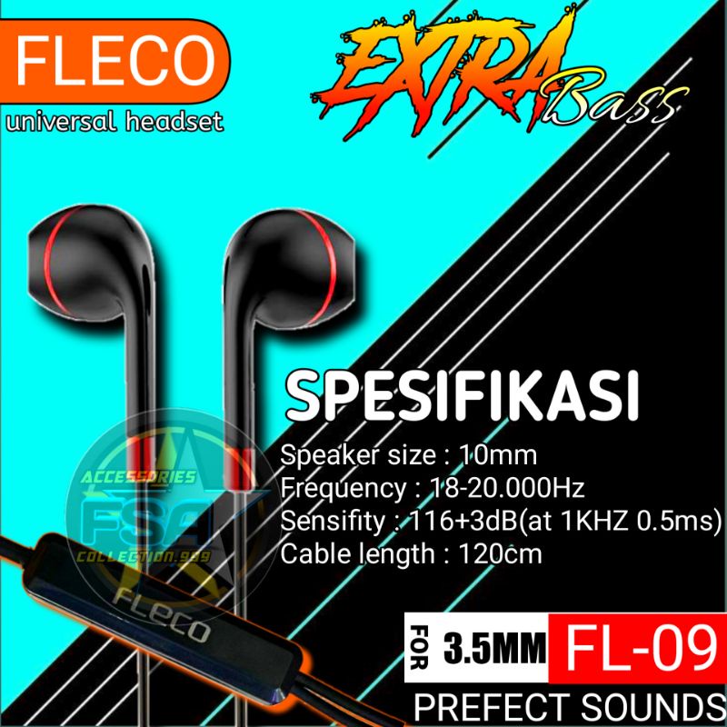 Headset Fleco FL-09 Extra Bass Prefect Sounds Universal Earphone 3.5mm Jack