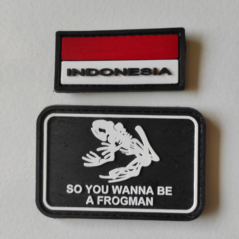 patch rubber logo FROGMAN + bendera indonesia kecil satu set/rubber patch tni/karet