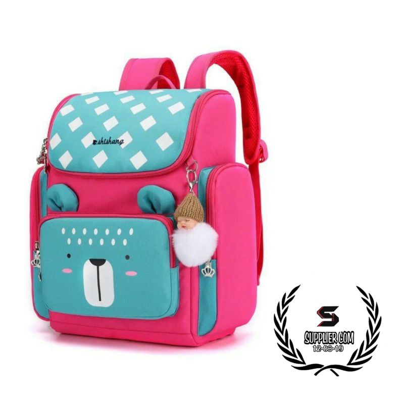 SC_Tas Anak Sekolah Simple Siswa SD SMP SMA Ransel Backpack Perempuan Laki laki Abu Kanvas FKT