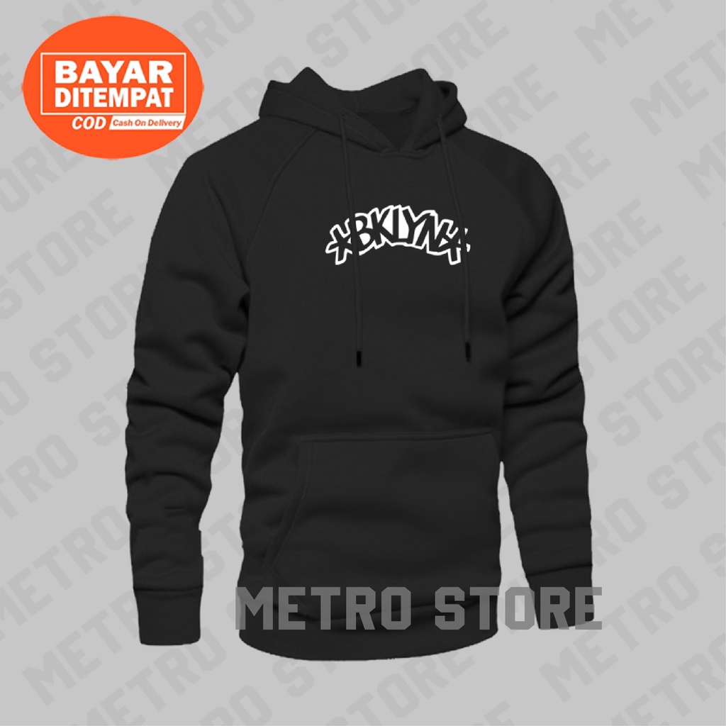 Hoodie Bklyn White Print Premium | Jaket Sweater Distro Pria Wanita Keren Terbaru