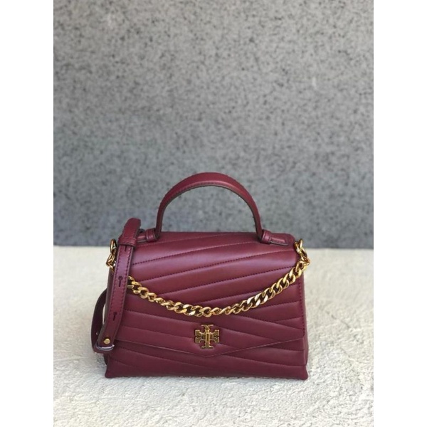 tory burch kira chevron top handle satchel imperial garnet/tas tory burch ori