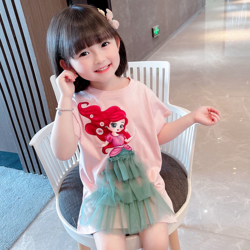 [PRINCESS KESLI] 1-9 Tahun Dress Kaos Anak Prempuan Cantik Long Short Gaun Kasual Lengan Pendek
