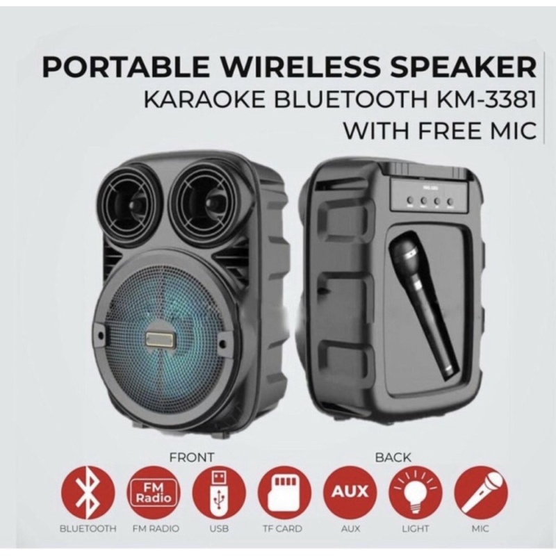 Speaker Bluetooth Portable 6,5 inch KM-3381 + Plus Microphone - Speaker Bluetooth KM-3381 Microphone