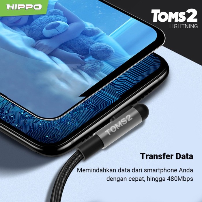 Hippo Kabel Data Gaming Mobile Toms2 USB to Lightning Fast Charging 2.4 A Cable Lightning iPhone USB Data Colokan L 90 Derajat