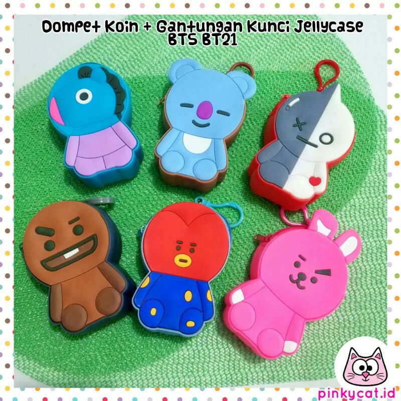 DOMPET KARTUN KARAKTER BT21 / DOMPET KOIN JELLY CASE BT21 BTS / DOMPET KOIN SILIKON GANTUNG IMPORT