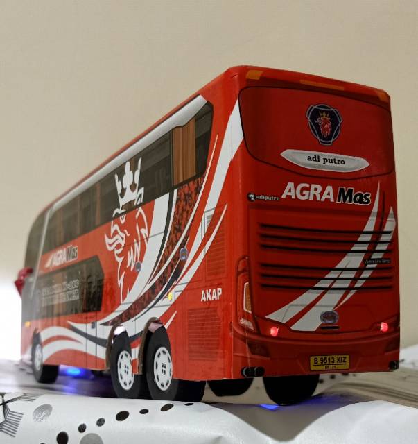 BEST SELLER miniatur Bus bis  Agra mas double Decker + Lampu