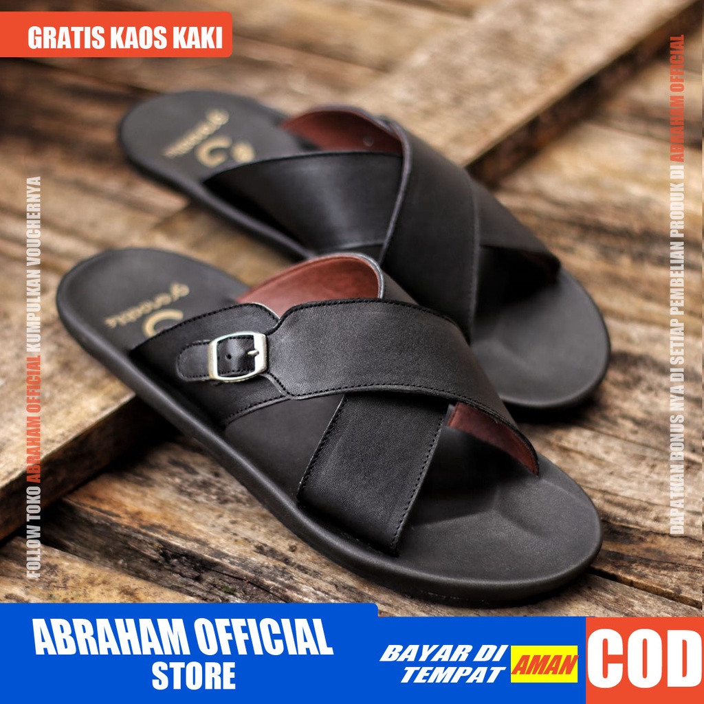 ABRHM x XPER Sandal Sendal Slide Pria Kulit Asli