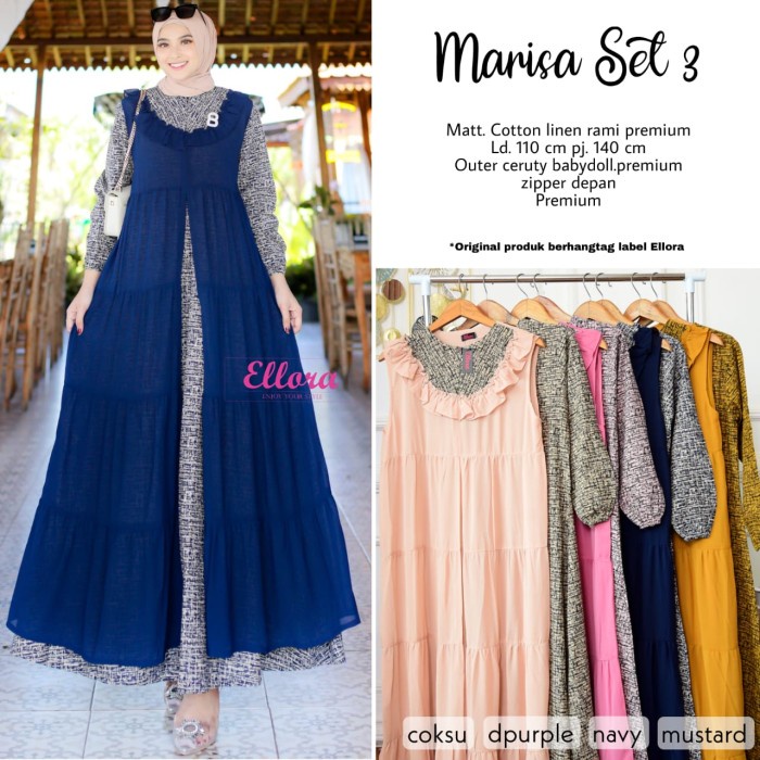 Baju Terusan Wanita Muslim Longdress New Marisa Set 3 Maxy Q