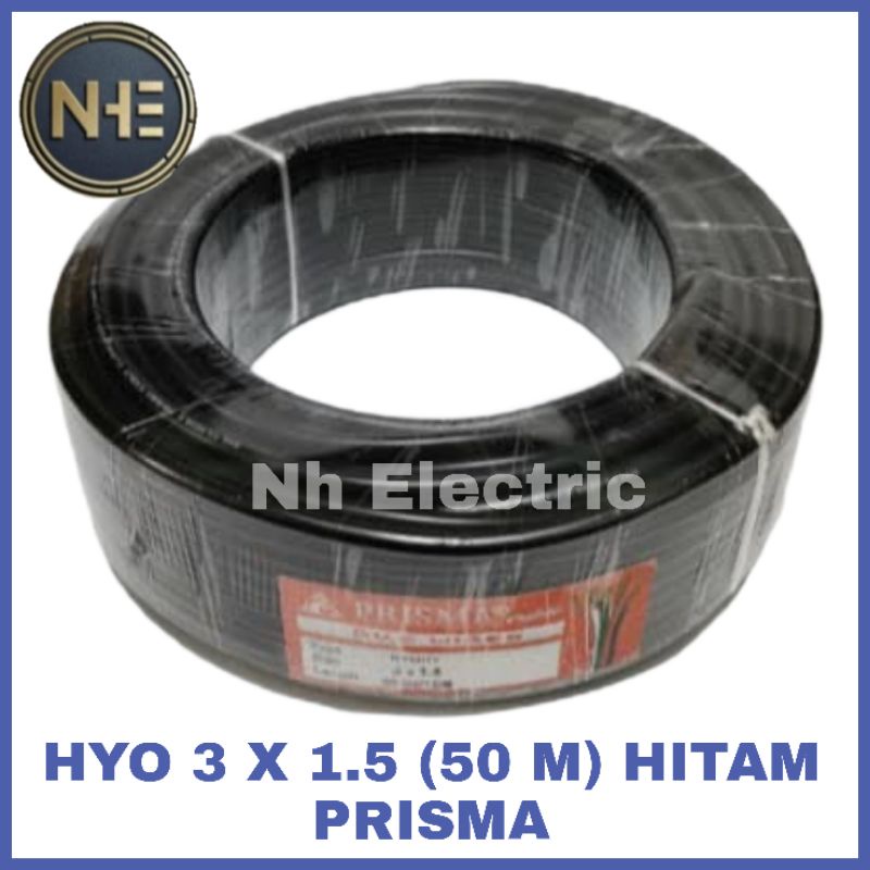 Kabel Listrik Hyo 3x1,5mm Hitam 50 Meter Tembaga Prisma - Kabel Serabut Hyo 3x1.5mm 50M Black Asli Tembaga Prisma - Kabel Pompa Satelit/Sibel/Submersibel 3x2,5 Hitam 50 M Prisma SNI