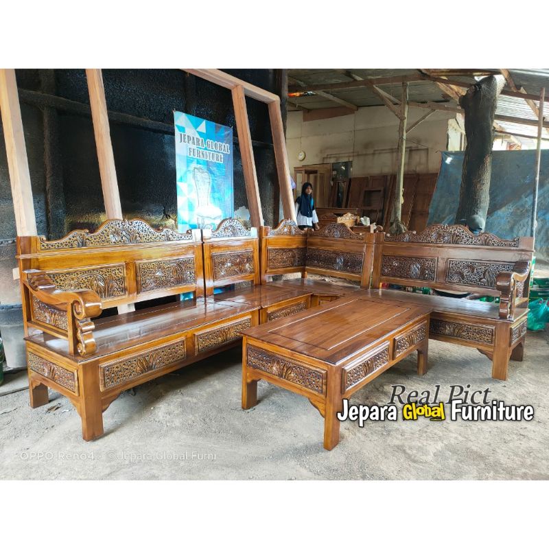 kursi Tamu sudut jati bagong kawung (kursi sudut L jati, kursi jati murah,kursi tamu minimalis)