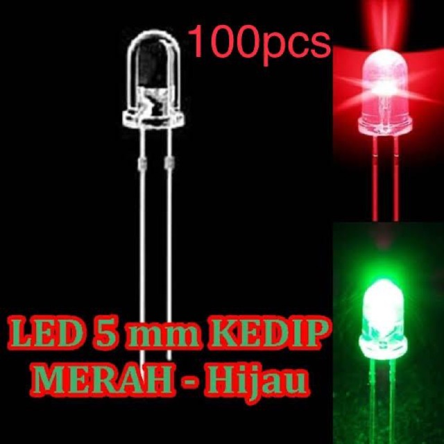 100Pcs LED 5mm 2 warna Merah hijau