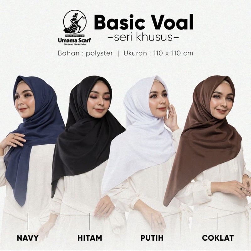 KERUDUNG JILBAB UMAMA BASIC VOAL POLOS SERAGAM SEGIEMPAT WARNA DONGKER PRAMUKA PUTIH HITAM MURAH
