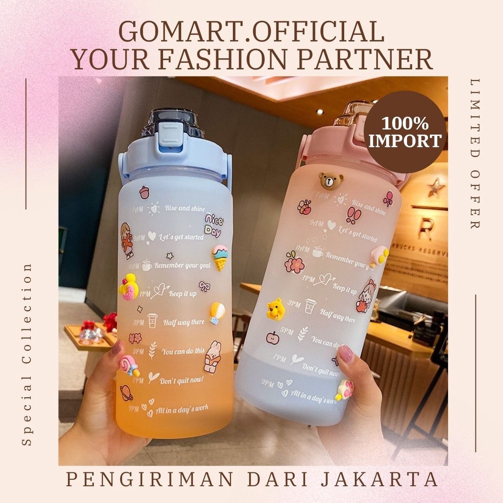 Botol Minum Korea 2 Liter Kekinian Viral - Botol Minum Motivasi 2 Liter Terbaru - Botol Minum Jumbo Food Grade Import Terbaru [BT01]