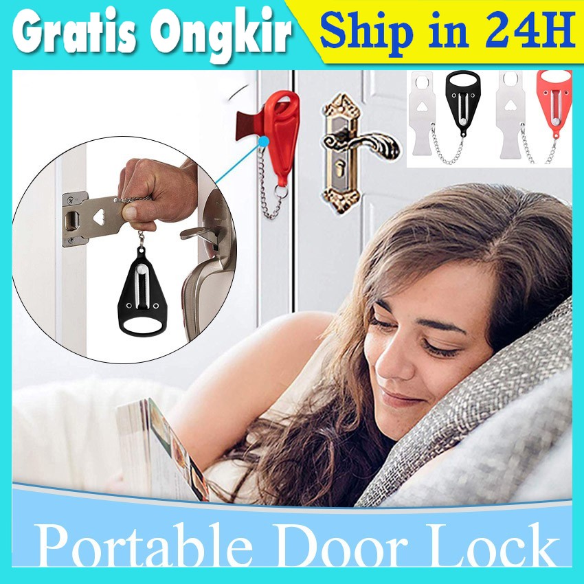 Portable Door Lock Travel Hotel AirBNB Dorm Kos Rumah Kunci Pintu Gesper Selop Pintu Anti Maling
