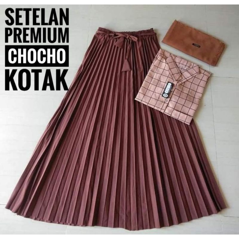 Setelan Premium 3in1 Plisket Warna Choco