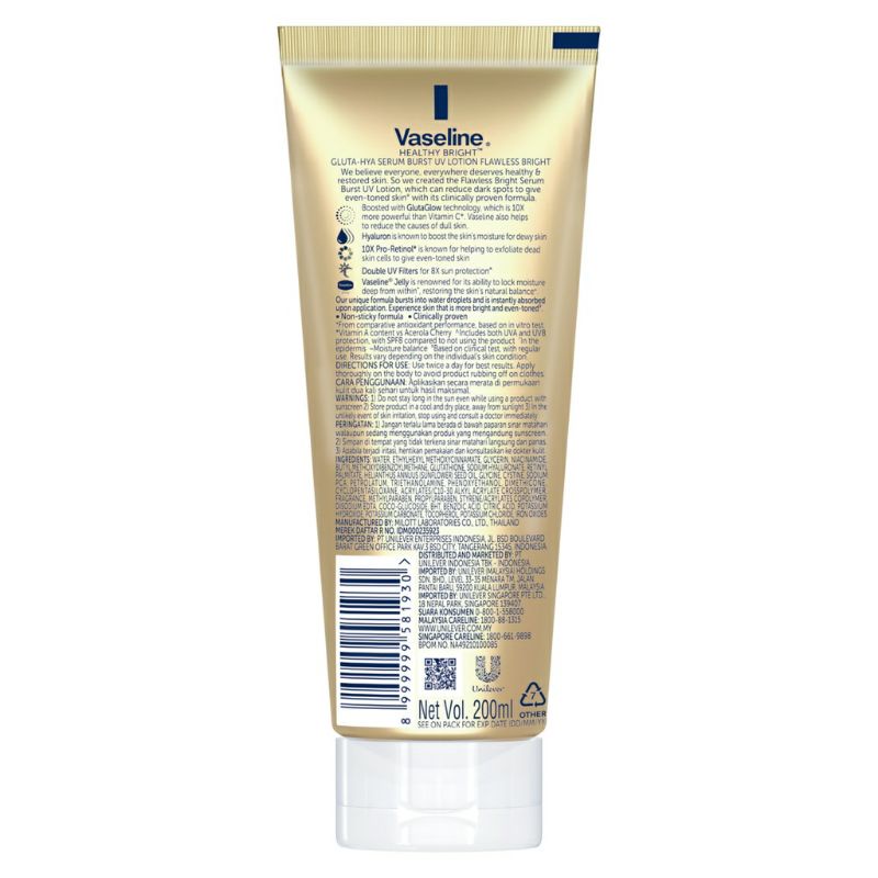 Vaseline Healthy Bright​ Gluta-Hya Serum Burst UV Lotion 200ML dan 330ML - Flawless Brigh (Gold)