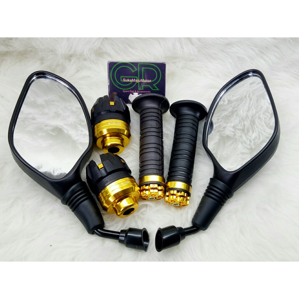 paket varisi motor spion klik click racing + handgrip kitaco ring jalu as roda paket universal megapro,beat,scoopy,mio,vario,nmax,aerox,tiger,pcx,vario,jupiter,cbr,ninja,satgria,fu,soul,spacy,klx,rxking,fino,karbu,tiger,vixion,genio