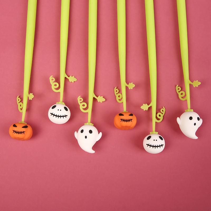 Zzz 6Pcs / Set Pulpen Tinta Gel Silikon Motif Halloween Quick Dry Ujung 0.5mm Untuk Pelajar