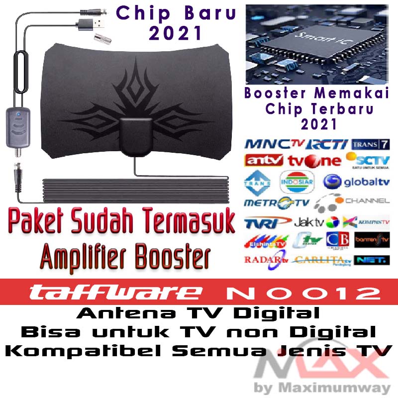 [100% ORIGINAL] ANTENA INDOOR TV DIGITAL + BOUNUS Amplifier Booster Penguat Sinyal TV, Antenna Televisi Indoor dalam Rumah Sinyal Channel VHF UHF Bisa untuk TV non Digital, TV Tabung, TV Lcd, TVBOX, Receiver Digital, Set Top Box Digital, Android TV Smart