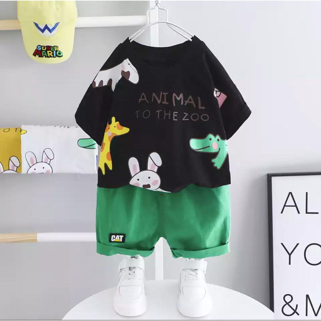 ZAHRA Setelan Anak Laki Laki Animal Zoo Bahan Katun | Pakaian Anak Kekinian Umur 1 - 6 Tahun