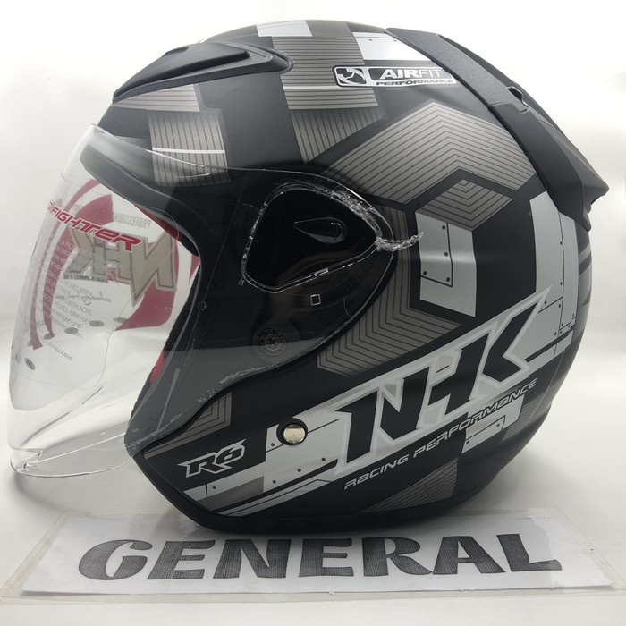 Helm NHK Half Face R6 Cube Black Silver Doff Single Visor SNI Dewasa Pria Wanita Helmet Original