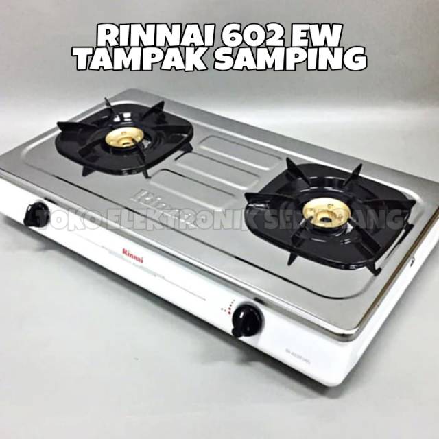 KOMPOR GAS RINNAI RI 602 EW WHITE 2 TUNGKU BURNER KUNINGAN API BESAR STAINLESS STEEL