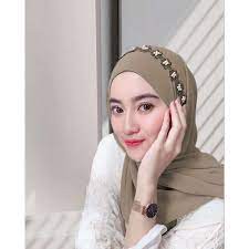 pashmina mutiara payet bunga / pashmina bando mutiara