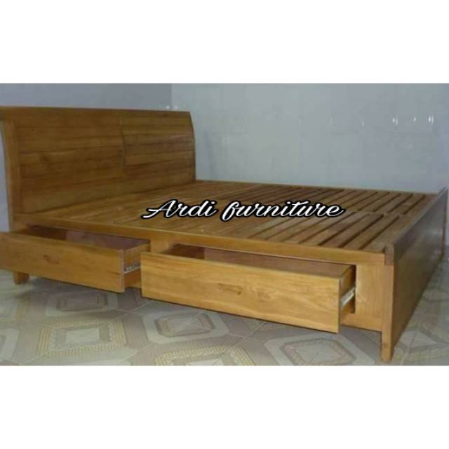 Tempat tidur bahan kayu jati ranjang minimalis 2 laci divan dipan meubel jepara