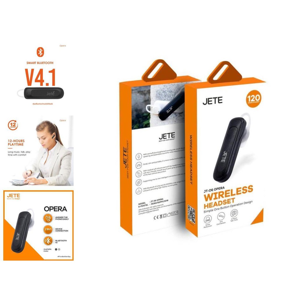 headset bluetooth jete opera earphone wireless bluetooth   putih