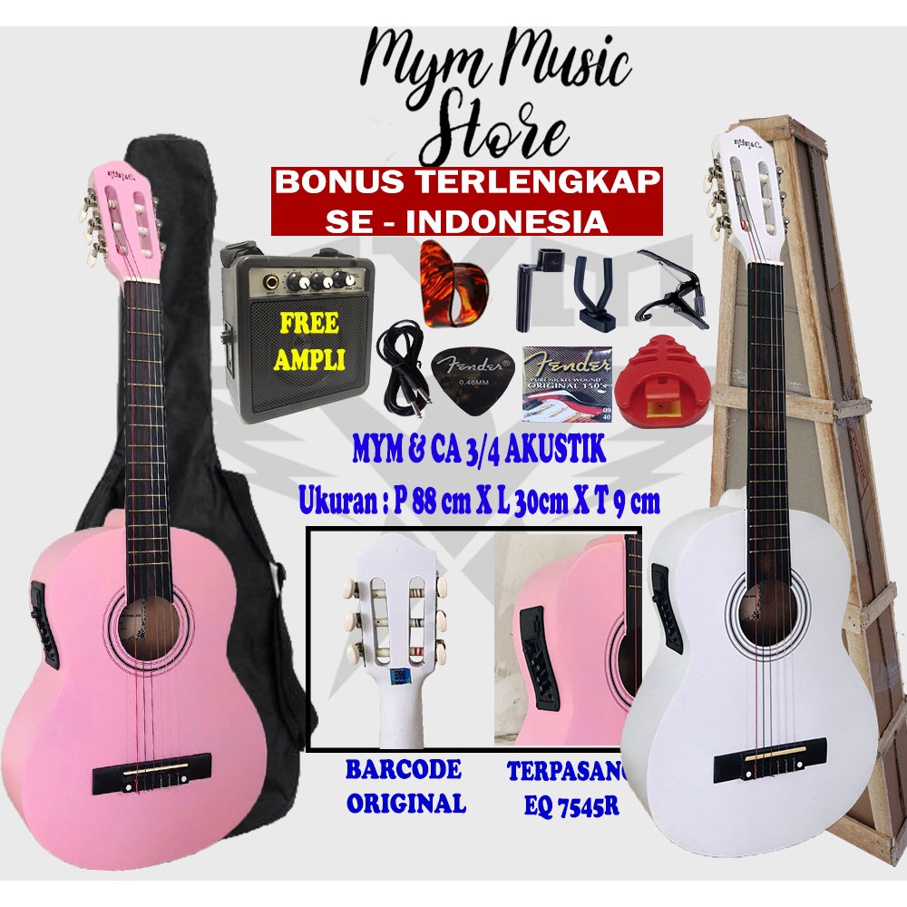 Gitar Akustik Elektrik 3/4 Merk Mym&amp;Ca Original Free Packing Kayu